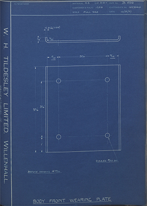 Vauxhall Motors LTD 1027046 Body Front Wearing Plate WH Tildesley Forging Technical Drawing