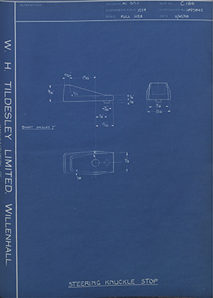 Vauxhall Motors LTD 1027942 Steering Knuckle Stop WH Tildesley Forging Technical Drawing