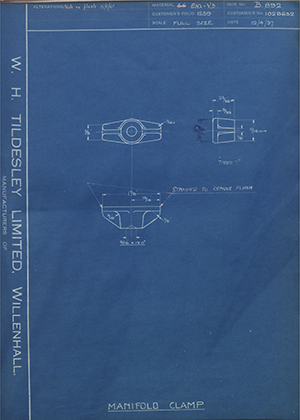 Vauxhall Motors LTD 1028632 Manifold Clamp WH Tildesley Forging Technical Drawing