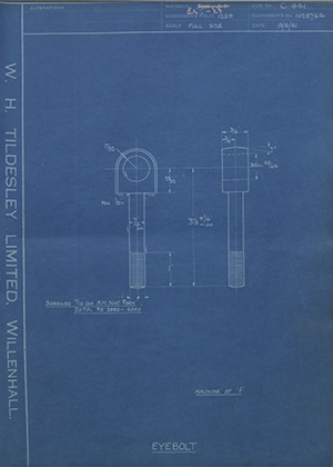 Vauxhall Motors LTD 1028764 Eyebolt WH Tildesley Forging Technical Drawing