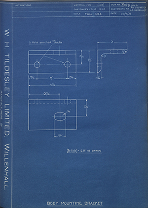 Vauxhall Motors LTD 1029320/RH / 1029321/LH Body Mounting Bracket WH Tildesley Forging Technical Drawing