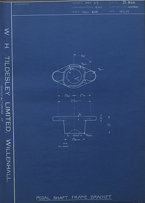 Vauxhall Motors LTD 1029531 Pedal Shaft Frame Bracket WH Tildesley Forging Technical Drawing