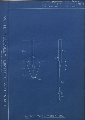 Vauxhall Motors LTD 1029590 Petrol Tank Strap Bolt WH Tildesley Forging Technical Drawing