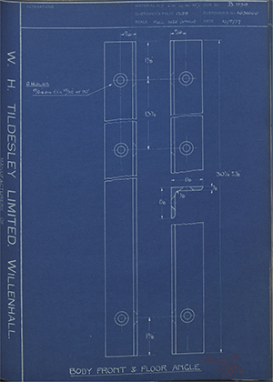 Vauxhall Motors LTD 1031000 Body Front & Floor Angle WH Tildesley Forging Technical Drawing