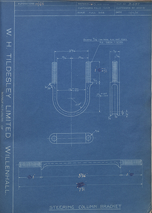 Vauxhall Motors LTD 1032131 Steering Column Bracket WH Tildesley Forging Technical Drawing