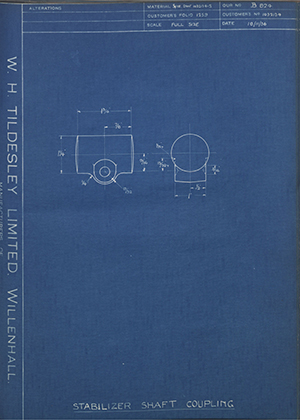 Vauxhall Motors LTD 1032134 Stabilizer Shaft Coupling WH Tildesley Forging Technical Drawing