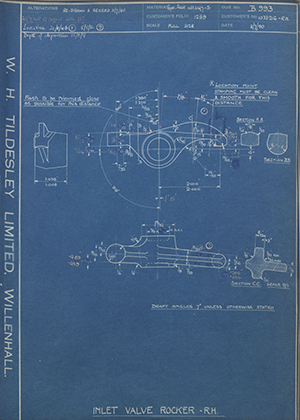 Vauxhall Motors LTD 1033216-RH Inlet Valve Rocker - RH WH Tildesley Forging Technical Drawing