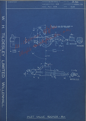 Vauxhall Motors LTD 1033216 - RH Inlet Valve Rocker - RH WH Tildesley Forging Technical Drawing