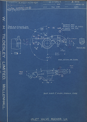 Vauxhall Motors LTD 1033217 - LH Inlet Valve Rocker - LH WH Tildesley Forging Technical Drawing