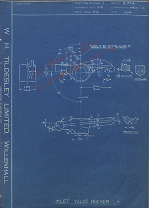 Vauxhall Motors LTD 1033217 - LH Inlet Valve Rocker - LH WH Tildesley Forging Technical Drawing