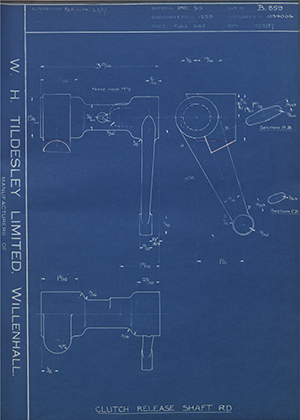 Vauxhall Motors LTD 1034004 Clutch Release Shaft RD WH Tildesley Forging Technical Drawing