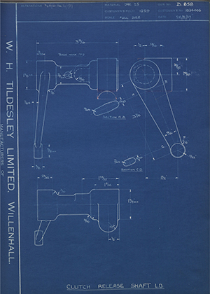 Vauxhall Motors LTD 1034005 Clutch Release Shaft LD WH Tildesley Forging Technical Drawing