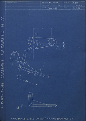 Vauxhall Motors LTD 1034075 Handbrake Cable Conduit Frame Bracket - LH WH Tildesley Forging Technical Drawing