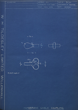 Vauxhall Motors LTD 1034081 Handbrake Cable Coupling WH Tildesley Forging Technical Drawing