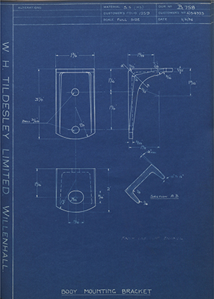 Vauxhall Motors LTD 1034323 Body Mounting Bracket WH Tildesley Forging Technical Drawing