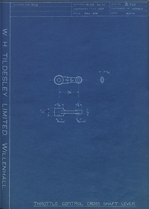 Vauxhall Motors LTD 1034610 Throttle Control Cross Shaft Lever WH Tildesley Forging Technical Drawing