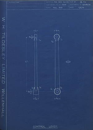 Vauxhall Motors LTD 1034616 Control Lever WH Tildesley Forging Technical Drawing