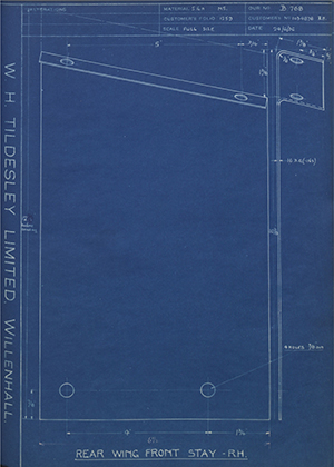 Vauxhall Motors LTD 1034878RH Rear Wing Front Stay - RH WH Tildesley Forging Technical Drawing