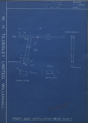 Vauxhall Motors LTD 1036775 Front Door Ventiliation Drive Shaft WH Tildesley Forging Technical Drawing