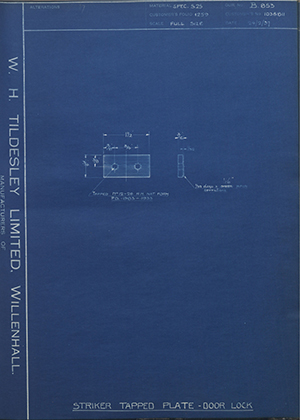 Vauxhall Motors LTD 1036811 Striker Tapper Plate - Door Lock WH Tildesley Forging Technical Drawing