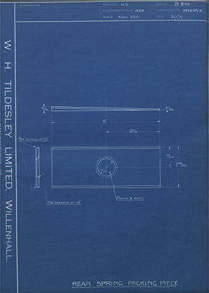 Vauxhall Motors LTD 1036929 Rear Spring Packing Piece WH Tildesley Forging Technical Drawing