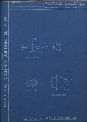 Vauxhall Motors LTD 1037209 Compensating Spring Seat Rocker WH Tildesley Forging Technical Drawing