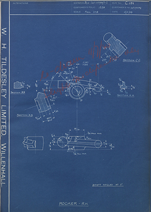 Vauxhall Motors LTD 1037392 Rocker - RH WH Tildesley Forging Technical Drawing