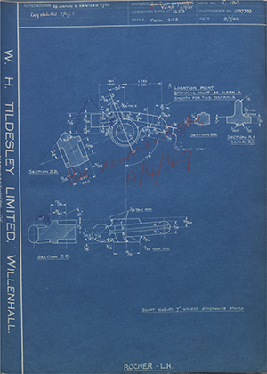 Vauxhall Motors LTD 1037393 Rocker - LH WH Tildesley Forging Technical Drawing