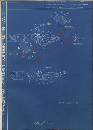 Vauxhall Motors LTD 1037393 Rocker - LH WH Tildesley Forging Technical Drawing