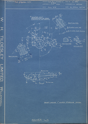 Vauxhall Motors LTD 1037393 Rocker - LH WH Tildesley Forging Technical Drawing