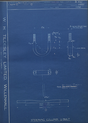 Vauxhall Motors LTD 1038215 / 7071254 Steering Column U-Bolt WH Tildesley Forging Technical Drawing