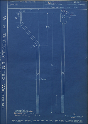 Vauxhall Motors LTD 1038556 Radiator Shell to Front Wing Splach Guard Brace WH Tildesley Forging Technical Drawing