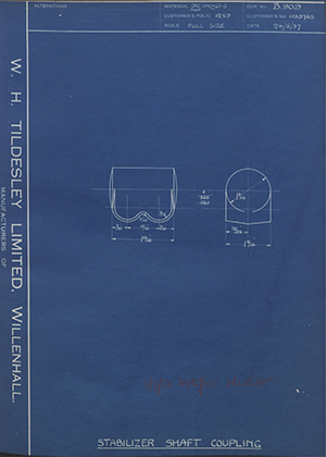 Vauxhall Motors LTD 1038765 Stabilizer Shaft Coupling WH Tildesley Forging Technical Drawing