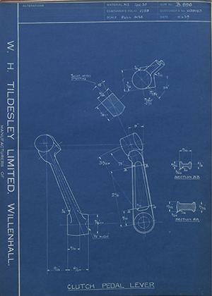 Vauxhall Motors LTD 1039183 Clutch Pedal Lever WH Tildesley Forging Technical Drawing