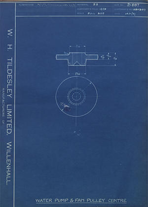 Vauxhall Motors LTD 1039387 Water Pump & Fan Pulley Centre WH Tildesley Forging Technical Drawing