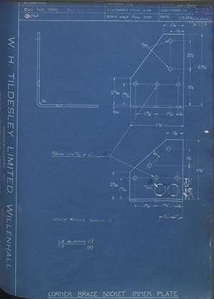 Vauxhall Motors LTD 1040218A/RH / 1040219B/LH Corner Brace Socket Inner Plate WH Tildesley Forging Technical Drawing