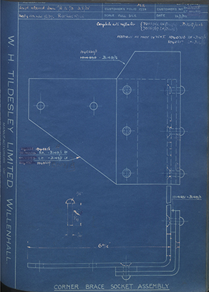 Vauxhall Motors LTD 1040219 / 1014929 / 1014926 / 1014916 Corner Brace Socket Assembly WH Tildesley Forging Technical Drawing