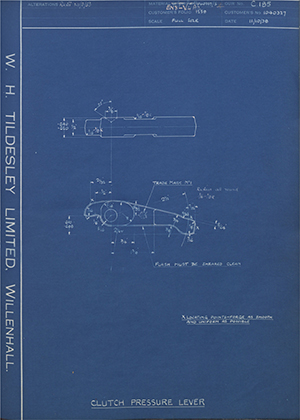 Vauxhall Motors LTD 1040327 Clutch Pressure Lever WH Tildesley Forging Technical Drawing