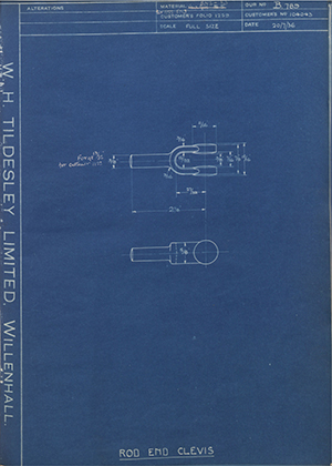 Vauxhall Motors LTD 104043 Rod End Clevis WH Tildesley Forging Technical Drawing