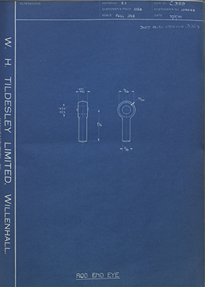 Vauxhall Motors LTD 104048 Rod End Eye WH Tildesley Forging Technical Drawing