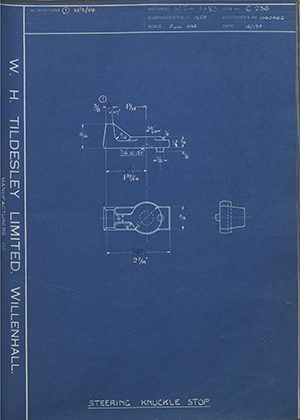 Vauxhall Motors LTD 1040486 Steering Knuckle Stop WH Tildesley Forging Technical Drawing