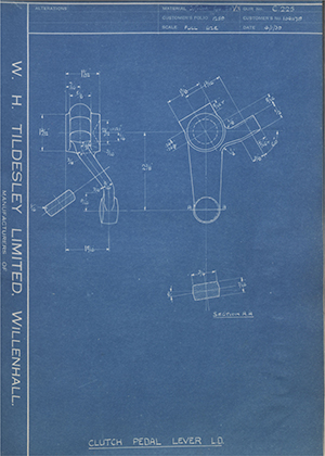 Vauxhall Motors LTD 1041179 Clutch Pedal Lever - LD WH Tildesley Forging Technical Drawing