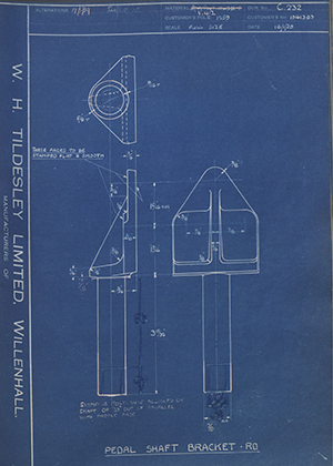 Vauxhall Motors LTD 1041383 Pedal Shaft Bracket - RD WH Tildesley Forging Technical Drawing