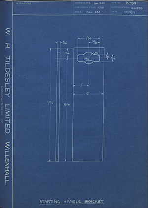 Vauxhall Motors LTD 1041577 Starting Handle Bracket WH Tildesley Forging Technical Drawing