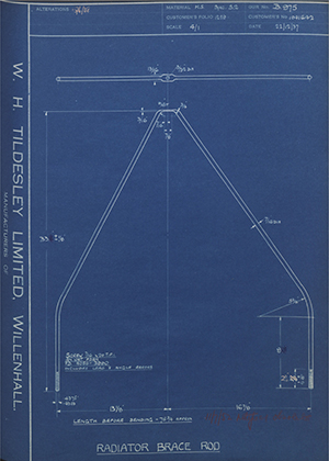 Vauxhall Motors LTD 1041642 Radiator Brace Rod WH Tildesley Forging Technical Drawing