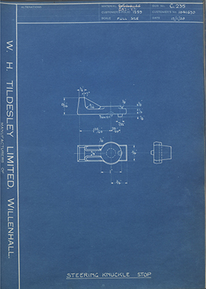 Vauxhall Motors LTD 1041670 Steering Knuckle Stop WH Tildesley Forging Technical Drawing