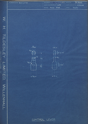 Vauxhall Motors LTD 1043058 Control Lever WH Tildesley Forging Technical Drawing