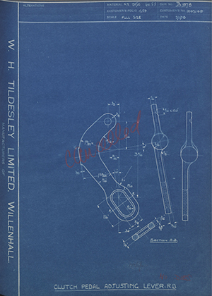 Vauxhall Motors LTD 1043149 Clutch Pedal Adjusting Lever - RD WH Tildesley Forging Technical Drawing