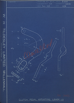 Vauxhall Motors LTD 1043150 Clutch Pedal Adjusting Lever - LD WH Tildesley Forging Technical Drawing