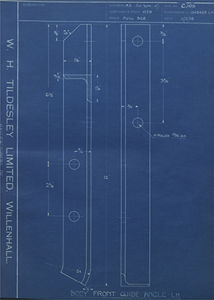 Vauxhall Motors LTD 1043465LH Body Front Guide Angle - LH WH Tildesley Forging Technical Drawing